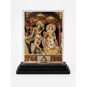Shree Krishna And Shree Radha Acrylic Car Dashboard Showpiece | Double-Sided Shree Krishna And Shree Radha Photo Stand | 3 X 4 Inch Photo | Transparent Acrylic Frame With Black Base | Car Dashboard, Office & Table Decor (F71007)
