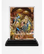 Radha Shree Krishna Acrylic Car Dashboard Showpiece | Double-Sided Radha Shree Krishna Photo Stand | 3 X 4 Inch Photo | Transparent Acrylic Frame With Black Base | Car Dashboard, Office & Table Decor (F71008)