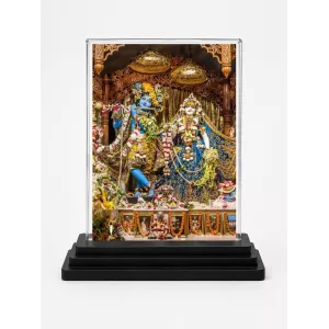 Radha Shree Krishna Acrylic Car Dashboard Showpiece | Double-Sided Radha Shree Krishna Photo Stand | 3 X 4 Inch Photo | Transparent Acrylic Frame With Black Base | Car Dashboard, Office & Table Decor (F71008)
