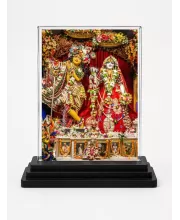 Radha Shree Krishna Acrylic Car Dashboard Showpiece | Double-Sided Radha Shree Krishna Photo Stand | 3 X 4 Inch Photo | Transparent Acrylic Frame With Black Base | Car Dashboard, Office & Table Decor (F71009)