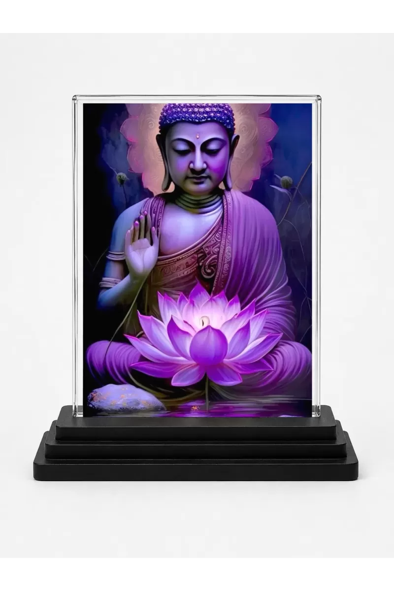 Goutam Buddha Acrylic Car Dashboard Showpiece | Double-Sided Goutam Buddha Photo Stand | 3 X 4 Inch Photo | Transparent Acrylic Frame With Black Base | Car Dashboard, Office & Table Decor (F71010)