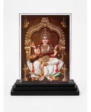 Goddess Saraswati Acrylic Car Dashboard Showpiece | Double-Sided Goddess Saraswati Photo Stand | 3 X 4 Inch Photo | Transparent Acrylic Frame With Black Base | Car Dashboard, Office & Table Decor (F71011)