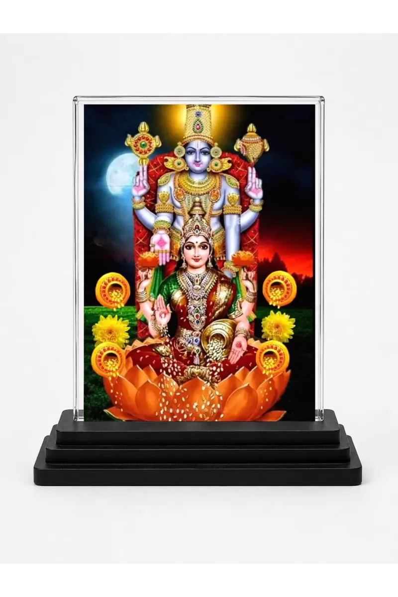 Lord Ganesha Acrylic Car Dashboard Showpiece | Double-Sided Lord Ganesha Photo Stand | 3 X 4 Inch Photo | Transparent Acrylic Frame With Black Base | Car Dashboard, Office & Table Decor (F71012)