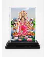 Manasa Devi Acrylic Car Dashboard Showpiece | Double-Sided Manasa Devi Photo Stand | 3 X 4 Inch Photo | Transparent Acrylic Frame With Black Base | Car Dashboard, Office & Table Decor (F71014)