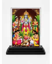 Shree Krishna Acrylic Car Dashboard Showpiece | Double-Sided Shree Krishna Photo Stand | 3 X 4 Inch Photo | Transparent Acrylic Frame With Black Base | Car Dashboard, Office & Table Decor (F71015)