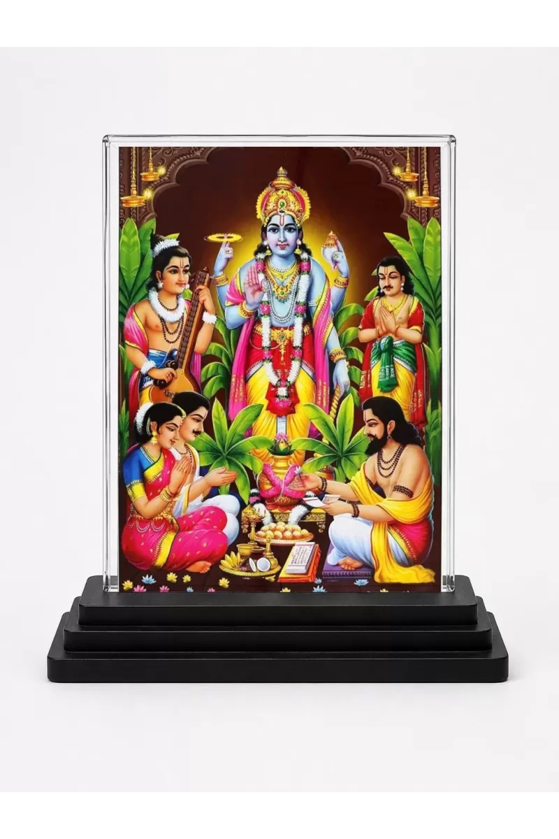 Shree Krishna Acrylic Car Dashboard Showpiece | Double-Sided Shree Krishna Photo Stand | 3 X 4 Inch Photo | Transparent Acrylic Frame With Black Base | Car Dashboard, Office & Table Decor (F71015)