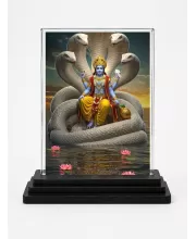 Lord Vishnu Acrylic Car Dashboard Showpiece | Double-Sided Lord Vishnu Photo Stand | 3 X 4 Inch Photo | Transparent Acrylic Frame With Black Base | Car Dashboard, Office & Table Decor (F71019)