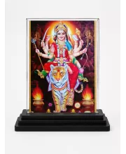 Goddess Durga Acrylic Car Dashboard Showpiece | Double-Sided Goddess Durga Photo Stand | 3 X 4 Inch Photo | Transparent Acrylic Frame With Black Base | Car Dashboard, Office & Table Decor (F71020)