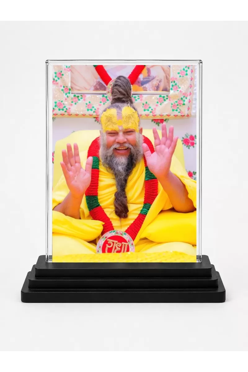 Swami Premanandaji  Acrylic Car Dashboard Showpiece | Double-Sided Swami Premanandaji  Photo Stand | 3 X 4 Inch Photo | Transparent Acrylic Frame With Black Base | Car Dashboard, Office & Table Decor (F71021)