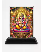 Lord Ganesha Acrylic Car Dashboard Showpiece | Double-Sided Lord Ganesha Photo Stand | 3 X 4 Inch Photo | Transparent Acrylic Frame With Black Base | Car Dashboard, Office & Table Decor (F71025)