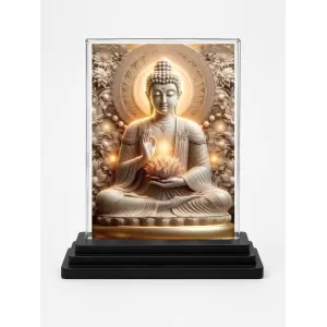 Gautama Buddha Acrylic Car Dashboard Showpiece | Double-Sided Gautama Buddha Photo Stand | 3 X 4 Inch Photo | Transparent Acrylic Frame With Black Base | Car Dashboard, Office & Table Decor (F71026)