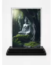 Gautama Buddha Acrylic Car Dashboard Showpiece | Double-Sided Gautama Buddha Photo Stand | 3 X 4 Inch Photo | Transparent Acrylic Frame With Black Base | Car Dashboard, Office & Table Decor (F71027)