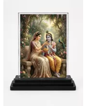 Shree Krishna Acrylic Car Dashboard Showpiece | Double-Sided Shree Krishna Photo Stand | 3 X 4 Inch Photo | Transparent Acrylic Frame With Black Base | Car Dashboard, Office & Table Decor (F71028)