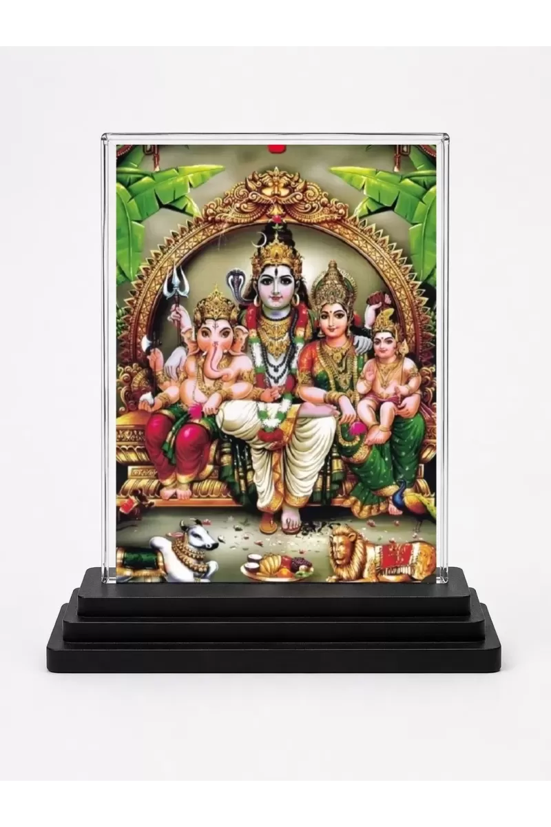 Lord Shiva Acrylic Car Dashboard Showpiece | Double-Sided Lord Shiva Photo Stand | 3 X 4 Inch Photo | Transparent Acrylic Frame With Black Base | Car Dashboard, Office & Table Decor (F71031)