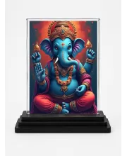 Ganesha Acrylic Car Dashboard Showpiece | Double-Sided Ganesha Photo Stand | 3 X 4 Inch Photo | Transparent Acrylic Frame With Black Base | Car Dashboard, Office & Table Decor (F71033)