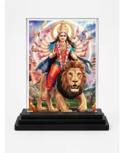 Goddess Durga Acrylic Car Dashboard Showpiece | Double-Sided Goddess Durga Photo Stand | 3 X 4 Inch Photo | Transparent Acrylic Frame With Black Base | Car Dashboard, Office & Table Decor (F71034)