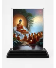 Gautama Buddha Acrylic Car Dashboard Showpiece | Double-Sided Gautama Buddha Photo Stand | 3 X 4 Inch Photo | Transparent Acrylic Frame With Black Base | Car Dashboard, Office & Table Decor (F71035)