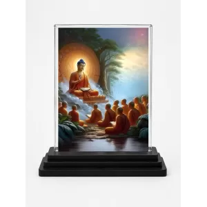 Gautama Buddha Acrylic Car Dashboard Showpiece | Double-Sided Gautama Buddha Photo Stand | 3 X 4 Inch Photo | Transparent Acrylic Frame With Black Base | Car Dashboard, Office & Table Decor (F71035)