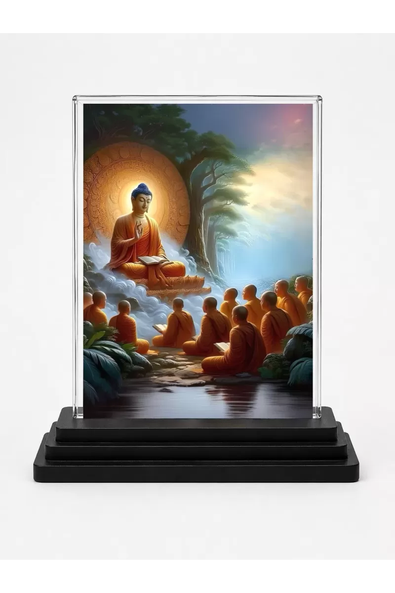 Gautama Buddha Acrylic Car Dashboard Showpiece | Double-Sided Gautama Buddha Photo Stand | 3 X 4 Inch Photo | Transparent Acrylic Frame With Black Base | Car Dashboard, Office & Table Decor (F71035)