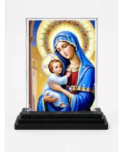 Mary And Jesus Acrylic Car Dashboard Showpiece | Double-Sided Mary And Jesus Photo Stand | 3 X 4 Inch Photo | Transparent Acrylic Frame With Black Base | Car Dashboard, Office & Table Decor (F71036)