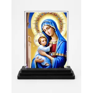 Mary And Jesus Acrylic Car Dashboard Showpiece | Double-Sided Mary And Jesus Photo Stand | 3 X 4 Inch Photo | Transparent Acrylic Frame With Black Base | Car Dashboard, Office & Table Decor (F71036)