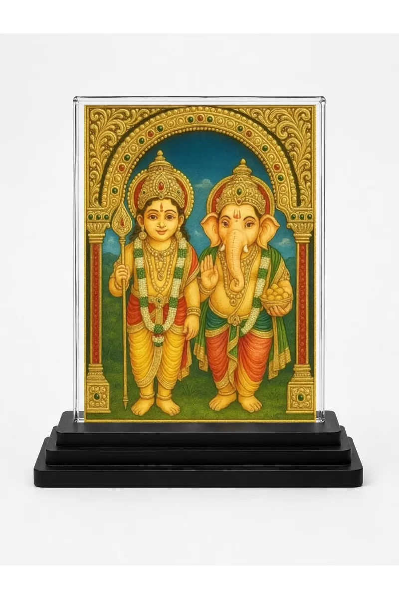 Lord Ganesha And Lord Ganesha Acrylic Car Dashboard Showpiece | Double-Sided Lord Ganesha And Lord Ganesha Photo Stand | 3 X 4 Inch Photo | Transparent Acrylic Frame With Black Base | Car Dashboard, Office & Table Decor (F71037)