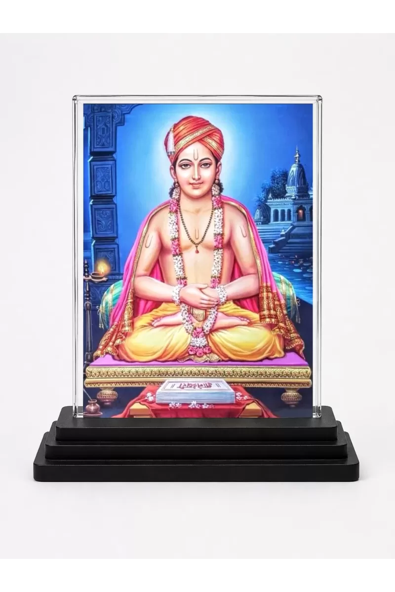 Shree Ramkrishna Acrylic Car Dashboard Showpiece | Double-Sided Shree Ramkrishna Photo Stand | 3 X 4 Inch Photo | Transparent Acrylic Frame With Black Base | Car Dashboard, Office & Table Decor (F71038)
