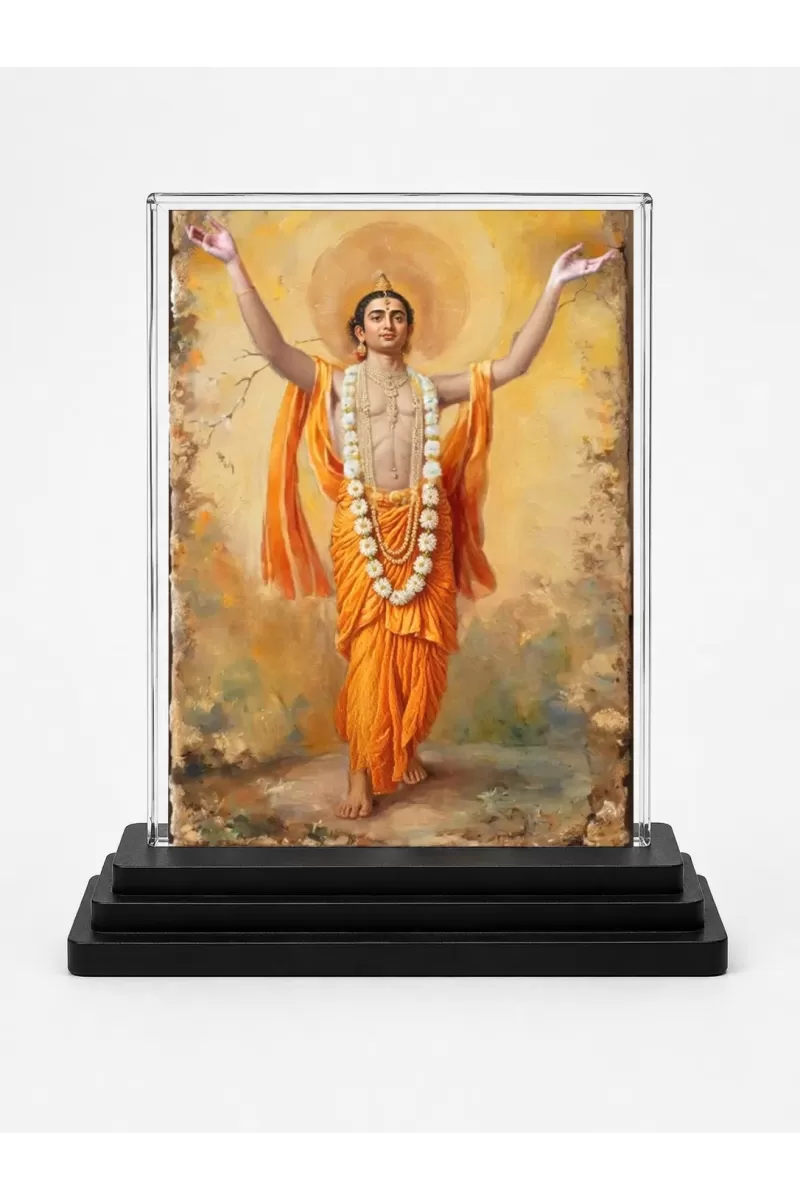 Shree Krishna Acrylic Car Dashboard Showpiece | Double-Sided Shree Krishna Photo Stand | 3 X 4 Inch Photo | Transparent Acrylic Frame With Black Base | Car Dashboard, Office & Table Decor (F71040)