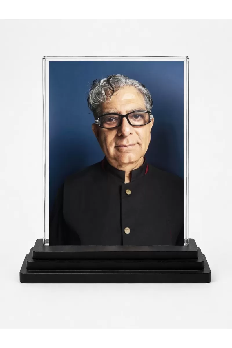 Shree Deepak Choprah Acrylic Car Dashboard Showpiece | Double-Sided Shree Deepak Choprah Photo Stand | 3 X 4 Inch Photo | Transparent Acrylic Frame With Black Base | Car Dashboard, Office & Table Decor (F71041)
