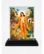 Shree Krishna Acrylic Car Dashboard Showpiece | Double-Sided Shree Krishna Photo Stand | 3 X 4 Inch Photo | Transparent Acrylic Frame With Black Base | Car Dashboard, Office & Table Decor (F71045)