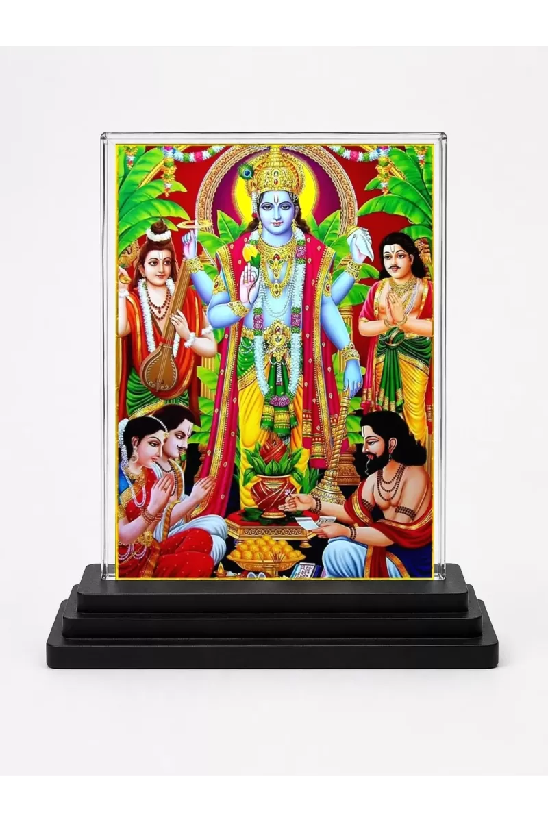 Lord Vishnu Acrylic Car Dashboard Showpiece | Double-Sided Lord Vishnu Photo Stand | 3 X 4 Inch Photo | Transparent Acrylic Frame With Black Base | Car Dashboard, Office & Table Decor (F71046)