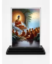 Gautama Buddha Acrylic Car Dashboard Showpiece | Double-Sided Gautama Buddha Photo Stand | 3 X 4 Inch Photo | Transparent Acrylic Frame With Black Base | Car Dashboard, Office & Table Decor (F71047)