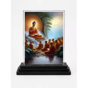 Gautama Buddha Acrylic Car Dashboard Showpiece | Double-Sided Gautama Buddha Photo Stand | 3 X 4 Inch Photo | Transparent Acrylic Frame With Black Base | Car Dashboard, Office & Table Decor (F71047)