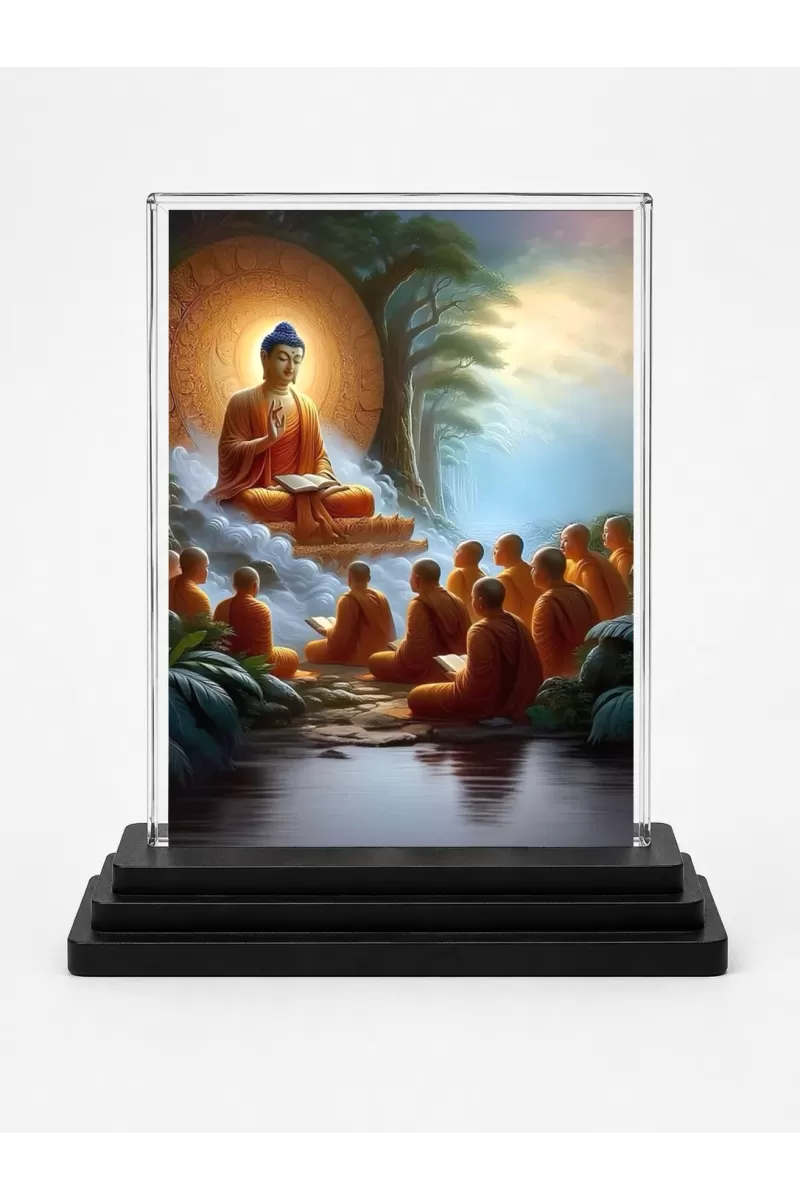 Gautama Buddha Acrylic Car Dashboard Showpiece | Double-Sided Gautama Buddha Photo Stand | 3 X 4 Inch Photo | Transparent Acrylic Frame With Black Base | Car Dashboard, Office & Table Decor (F71047)