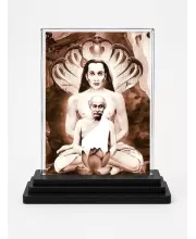 Mahaavatar Babaji Acrylic Car Dashboard Showpiece | Double-Sided Mahaavatar Babaji Photo Stand | 3 X 4 Inch Photo | Transparent Acrylic Frame With Black Base | Car Dashboard, Office & Table Decor (F71048)