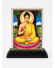 Gautama Buddha Acrylic Car Dashboard Showpiece | Double-Sided Gautama Buddha Photo Stand | 3 X 4 Inch Photo | Transparent Acrylic Frame With Black Base | Car Dashboard, Office & Table Decor (F71049)