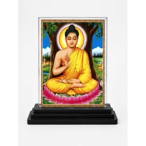 Gautama Buddha Acrylic Car Dashboard Showpiece | Double-Sided Gautama Buddha Photo Stand | 3 X 4 Inch Photo | Transparent Acrylic Frame With Black Base | Car Dashboard, Office & Table Decor (F71049)