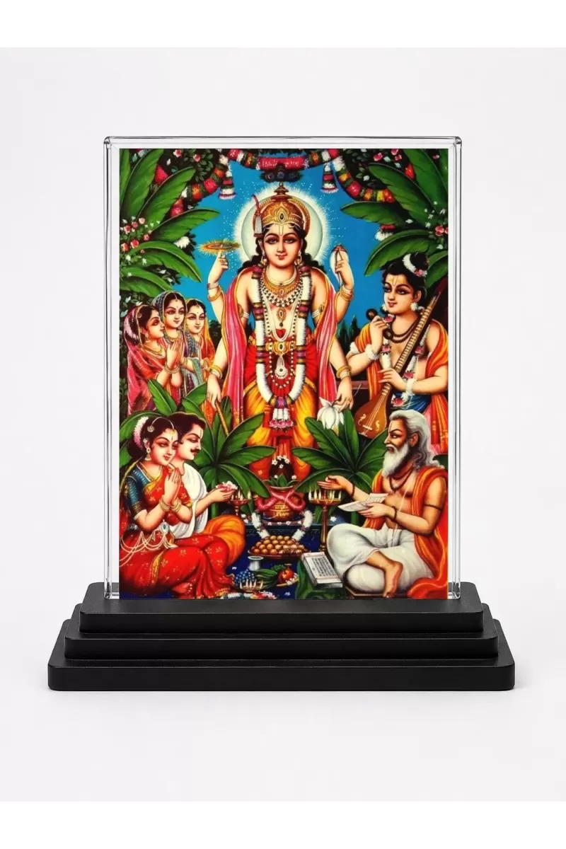 Lord Vishnu Acrylic Car Dashboard Showpiece | Double-Sided Lord Vishnu Photo Stand | 3 X 4 Inch Photo | Transparent Acrylic Frame With Black Base | Car Dashboard, Office & Table Decor (F71050)