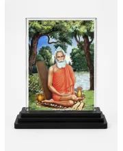 Maharishi Mahesh Yogi Acrylic Car Dashboard Showpiece | Double-Sided Maharishi Mahesh Yogi Photo Stand | 3 X 4 Inch Photo | Transparent Acrylic Frame With Black Base | Car Dashboard, Office & Table Decor (F71051)