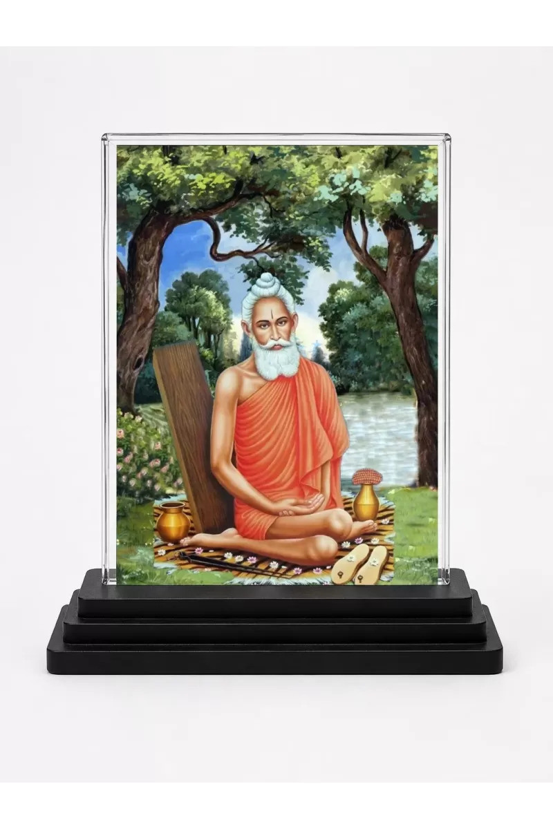 Maharishi Mahesh Yogi Acrylic Car Dashboard Showpiece | Double-Sided Maharishi Mahesh Yogi Photo Stand | 3 X 4 Inch Photo | Transparent Acrylic Frame With Black Base | Car Dashboard, Office & Table Decor (F71051)