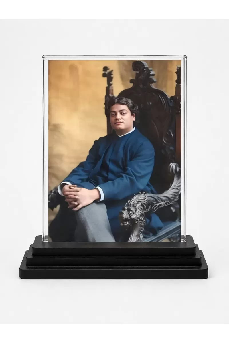 Shree Vivekananda Acrylic Car Dashboard Showpiece | Double-Sided Shree Vivekananda Photo Stand | 3 X 4 Inch Photo | Transparent Acrylic Frame With Black Base | Car Dashboard, Office & Table Decor (F71052)