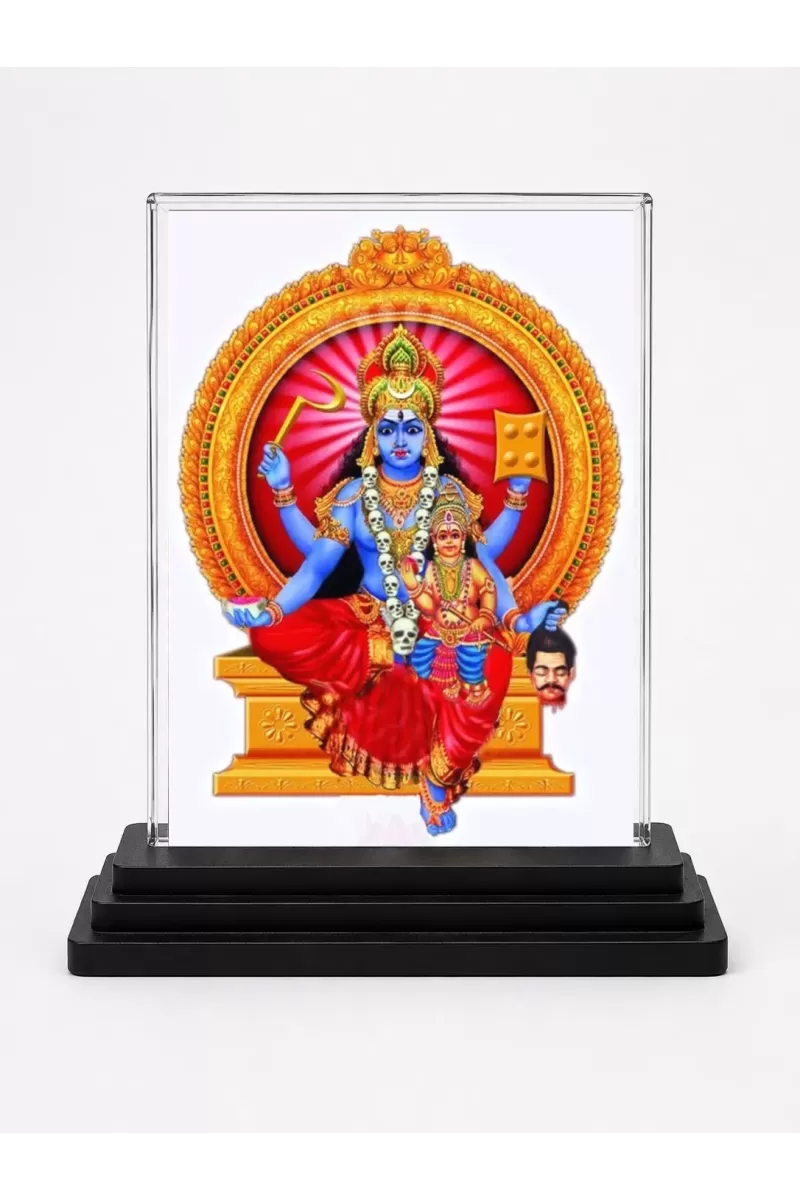 Goddess Kali Acrylic Car Dashboard Showpiece | Double-Sided Goddess Kali Photo Stand | 3 X 4 Inch Photo | Transparent Acrylic Frame With Black Base | Car Dashboard, Office & Table Decor (F71055)