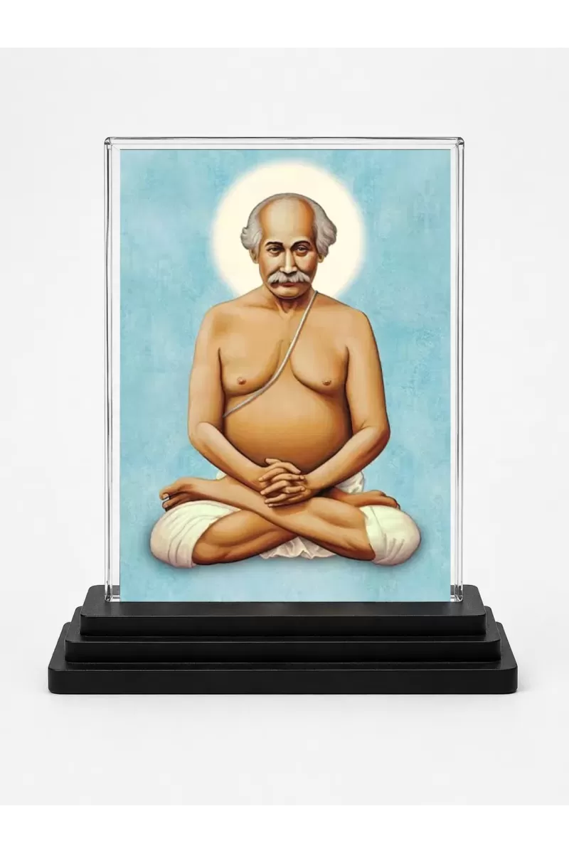 Shree Ramkrishna Acrylic Car Dashboard Showpiece | Double-Sided Shree Ramkrishna Photo Stand | 3 X 4 Inch Photo | Transparent Acrylic Frame With Black Base | Car Dashboard, Office & Table Decor (F71057)