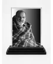 Neem Karoli Baba Acrylic Car Dashboard Showpiece | Double-Sided Neem Karoli Baba Photo Stand | 3 X 4 Inch Photo | Transparent Acrylic Frame With Black Base | Car Dashboard, Office & Table Decor (F71058)