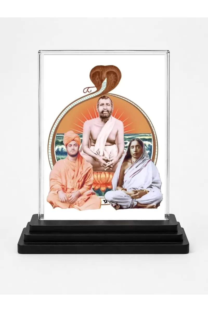 Shree Ramkrishna Acrylic Car Dashboard Showpiece | Double-Sided Shree Ramkrishna Photo Stand | 3 X 4 Inch Photo | Transparent Acrylic Frame With Black Base | Car Dashboard, Office & Table Decor (F71059)
