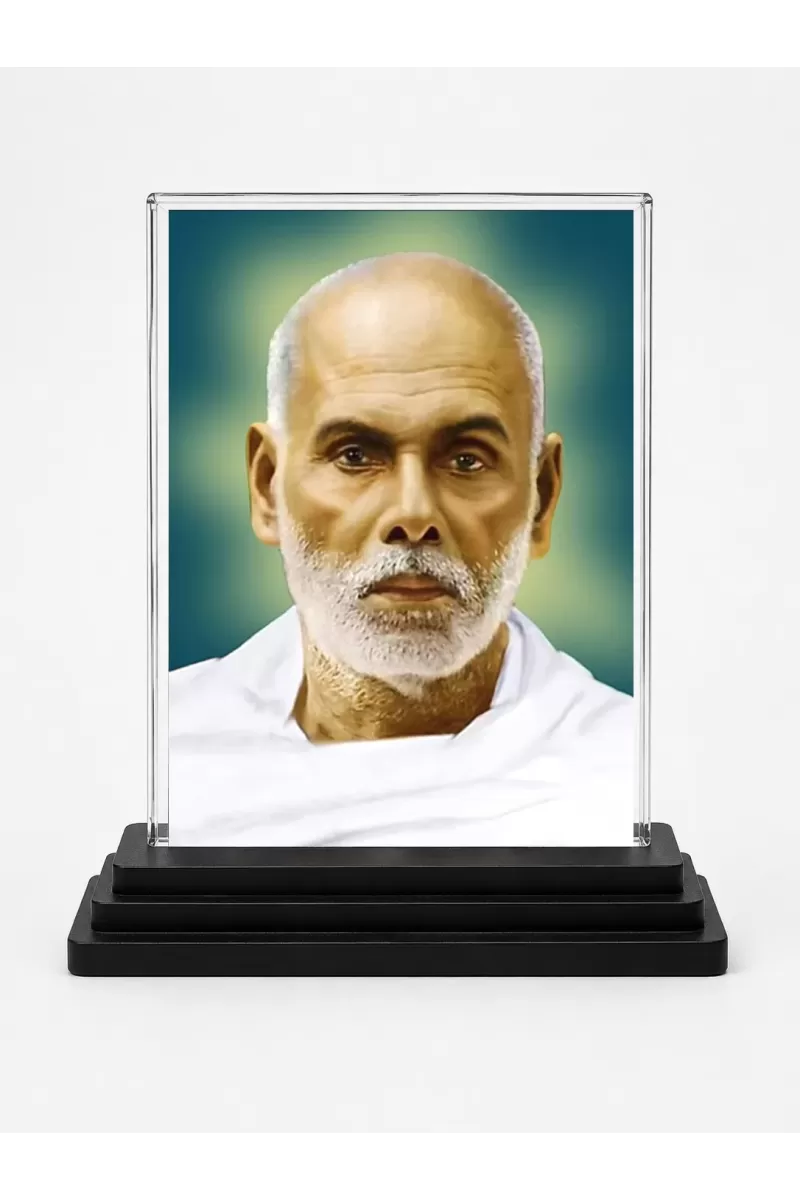 Narayan Guru Acrylic Car Dashboard Showpiece | Double-Sided Narayan Guru Photo Stand | 3 X 4 Inch Photo | Transparent Acrylic Frame With Black Base | Car Dashboard, Office & Table Decor (F71060)