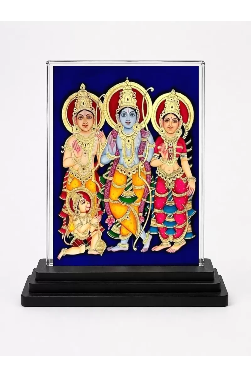 Lord Lord Rama Parivar Acrylic Car Dashboard Showpiece | Double-Sided Lord Lord Rama Parivar Photo Stand | 3 X 4 Inch Photo | Transparent Acrylic Frame With Black Base | Car Dashboard, Office & Table Decor (F71061)