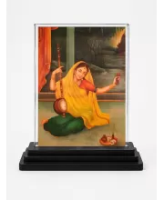 Shree Radha Acrylic Car Dashboard Showpiece | Double-Sided Shree Radha Photo Stand | 3 X 4 Inch Photo | Transparent Acrylic Frame With Black Base | Car Dashboard, Office & Table Decor (F71062)