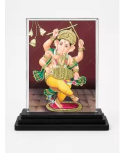 Lord Ganesha Acrylic Car Dashboard Showpiece | Double-Sided Lord Ganesha Photo Stand | 3 X 4 Inch Photo | Transparent Acrylic Frame With Black Base | Car Dashboard, Office & Table Decor (F71063)