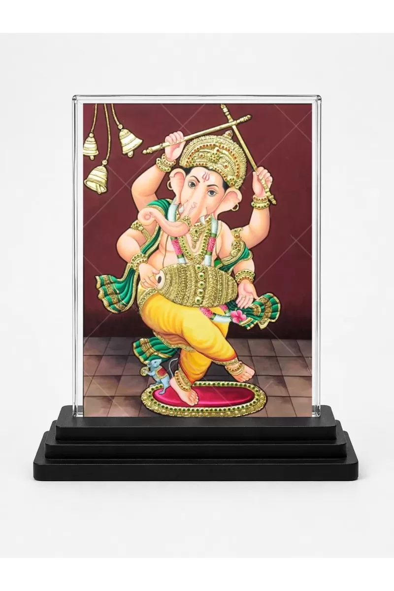 Lord Ganesha Acrylic Car Dashboard Showpiece | Double-Sided Lord Ganesha Photo Stand | 3 X 4 Inch Photo | Transparent Acrylic Frame With Black Base | Car Dashboard, Office & Table Decor (F71063)